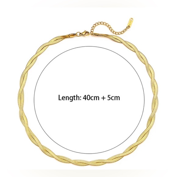 18K Gold Plated Braided Herringbone Chain Necklace - Picture 5 of 10